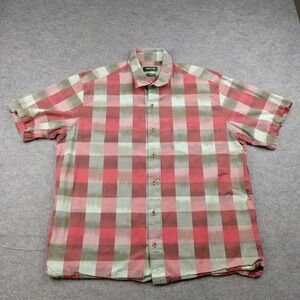 Orvis Coral and Olive Plaid Short Sleeve Button-Down Shirt